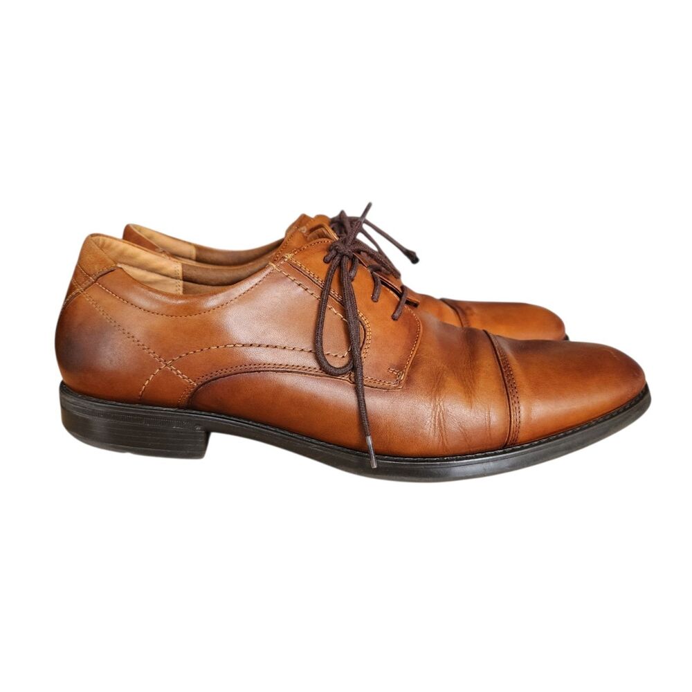 Florsheim Comfortech Men 13 D Cognac Brown Leather Cap Toe Derby Ortholite Shoes